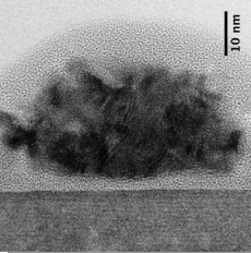 high-resolution TEM image of Si/SiO2/Rh stack - enlarged view