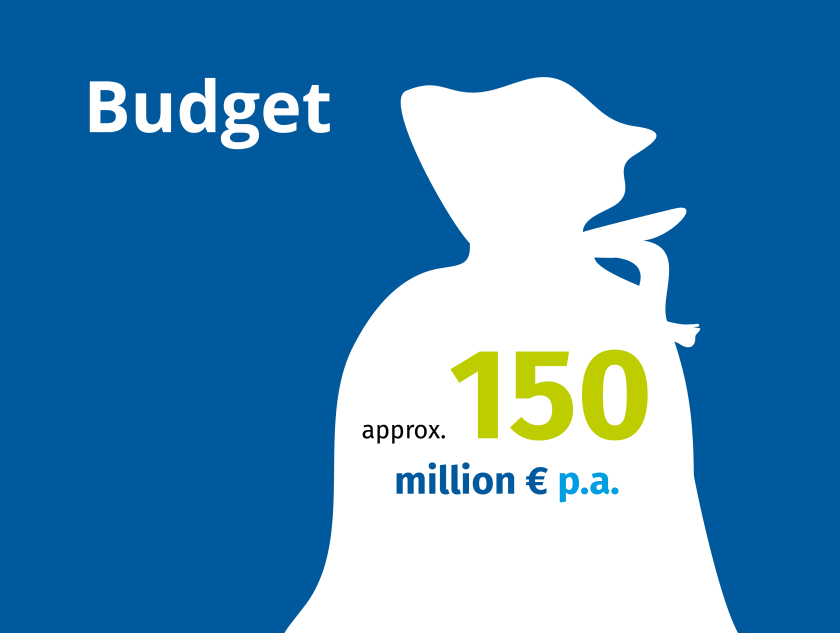 Graph: Approximate annual budget 150 million