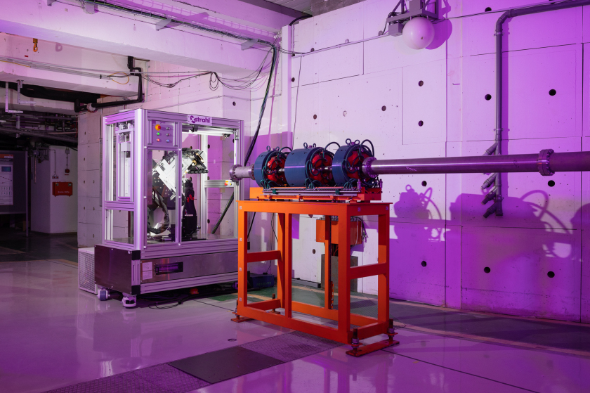 Magnetic quadrupoles focus the proton beam in front of the experiment platform.