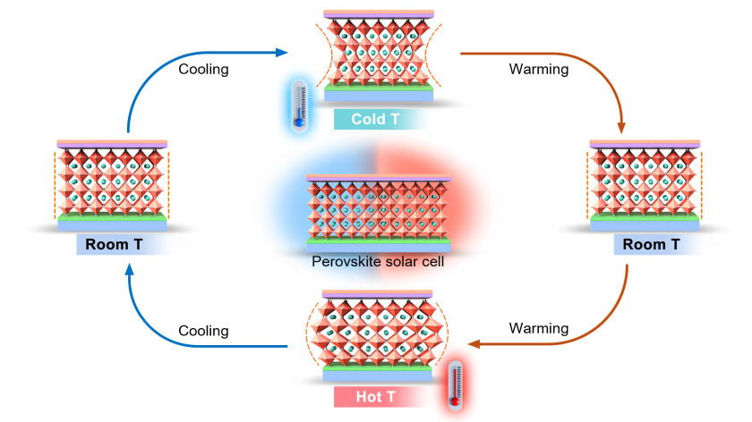 Im Experiment wurden Perowskit-Solarzellen immer wieder von Raumtemperatur auf minus 150 Grad Celsius abgek&uuml;hlt und dann bis plus 150 Grad Celsius erhitzt. Dabei wurde untersucht, wie sich Mikrostrukturen in der Perowskitschicht und Wechselwirkungen mit den benachbarten Schichten im Lauf der Zyklen ver&auml;ndern.